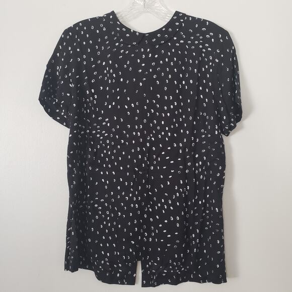 French Connection Peter Pan Collar Buttondown Back Blouse Black White Dots Sz 2 - Picture 1 of 7